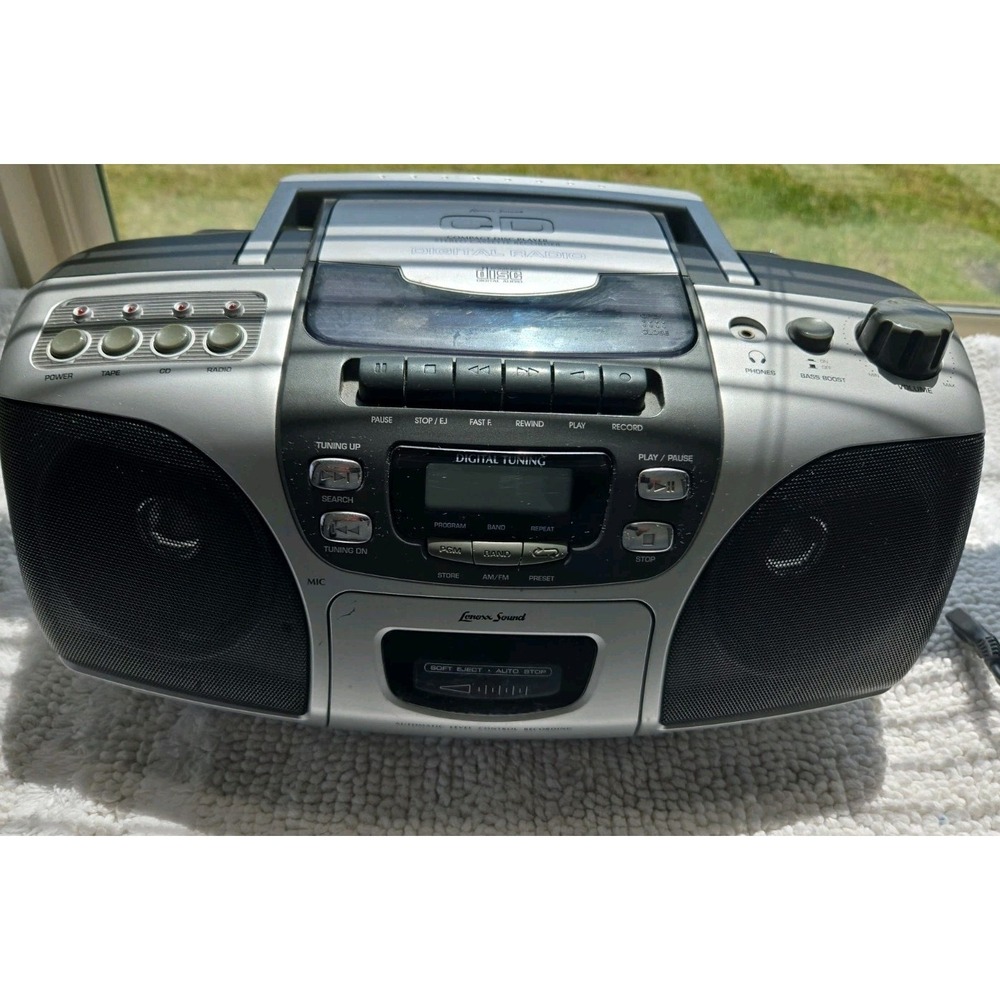 Lenoxx Sound CD-210 Portable CD Boombox Stereo Player Silver/Black TESTED Works